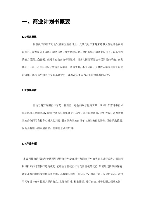 雪地自行车 创意计划书