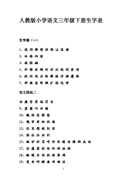 16-小学语文生字表-三年级下-第六册