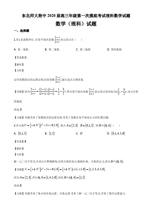 东北师大附中2020届高三年级第一次摸底考试理科数学试题答案解析与点睛(22页)