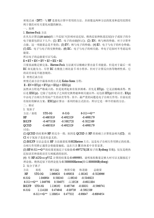 DFT和HF方法的比较