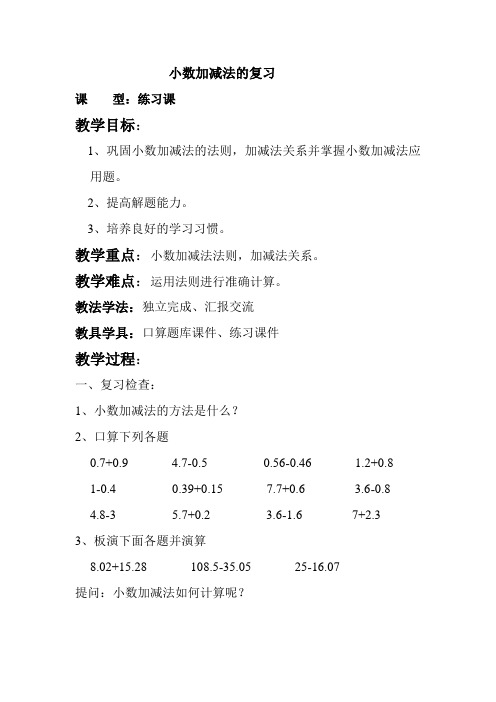 小数加减法的复习