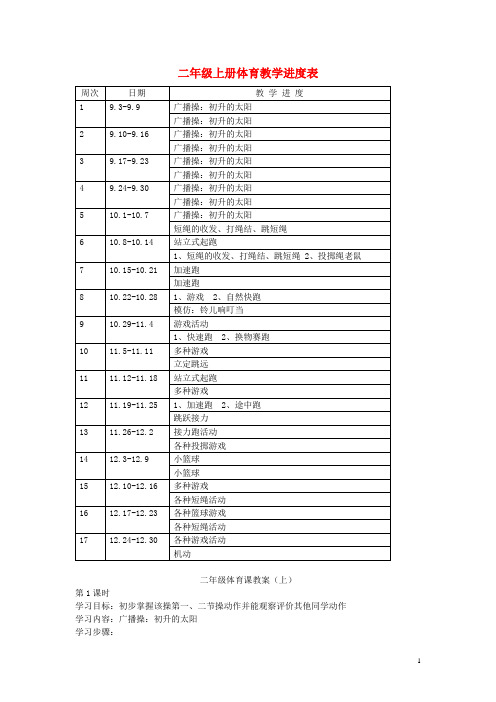 二年级体育上册全册教案