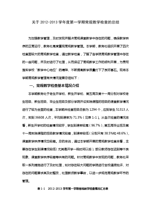 2012-2013学年度第一学期常规教学检查总结