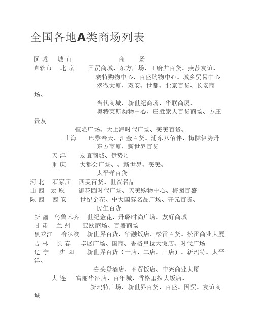 全国各地A类商场列表