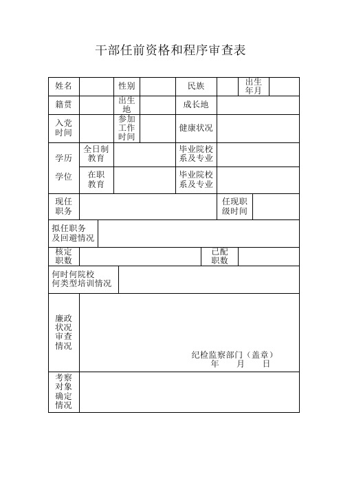 干部任前资格和程序审查表