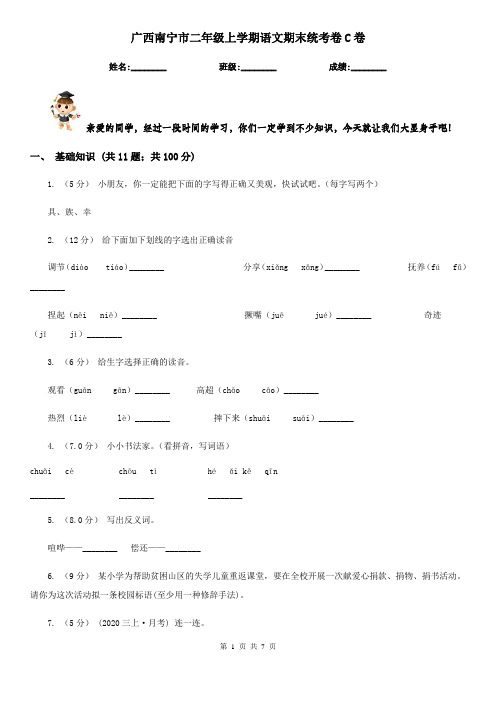 广西南宁市二年级上学期语文期末统考卷C卷