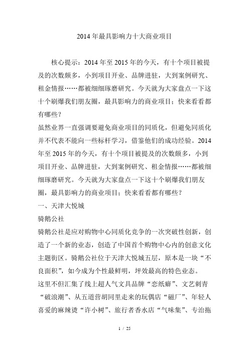 2014年最具影响力十大商业项目