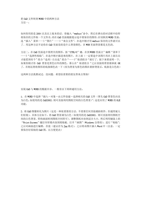 把CAD文件转到WORD中的两种方法