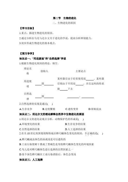 冀少版八年级生物下册《生物的进化》第二课时导学案2-新版