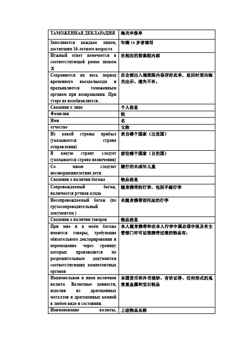 海关申报单