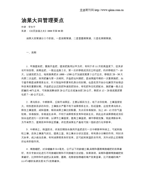 油菜大田管理要点