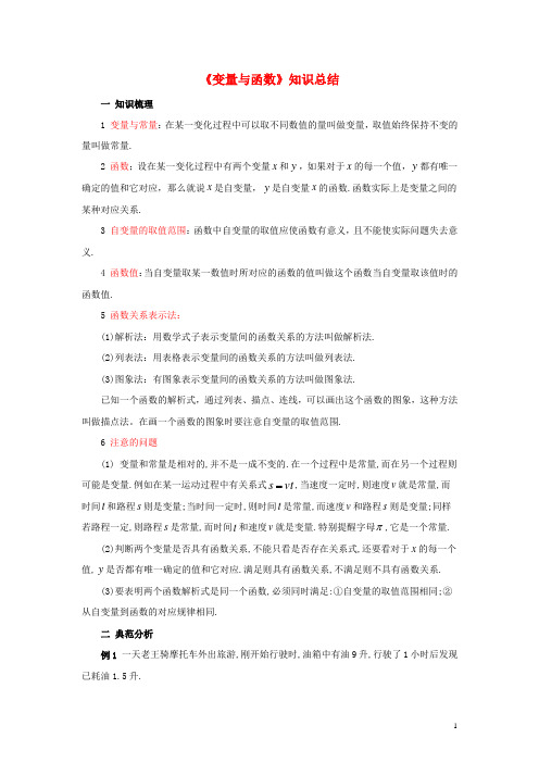 八年级数学下册 17.1 变量与函数知识总结素材 (新版)