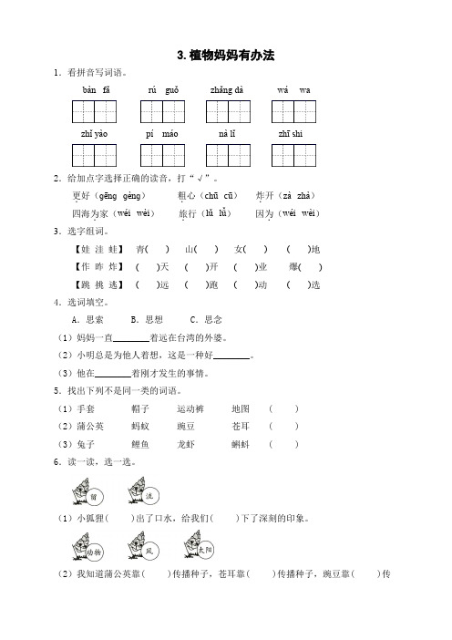 部编版语文二年级(上)3 植物妈妈有办法(含答案)