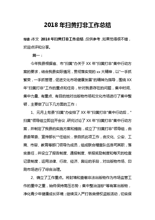 2018年扫黄打非工作总结