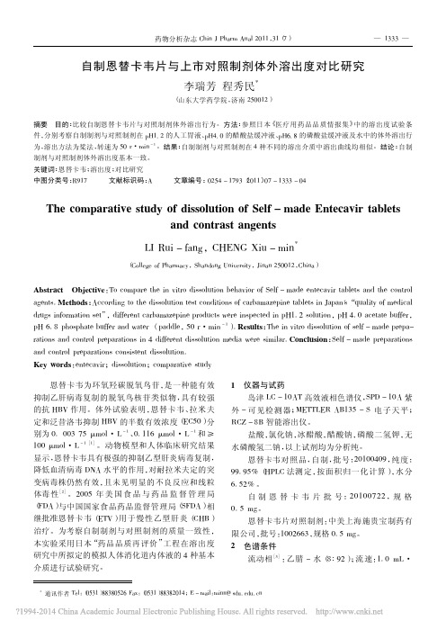 自制恩替卡韦片与上市对照制剂体外溶出度对比研究