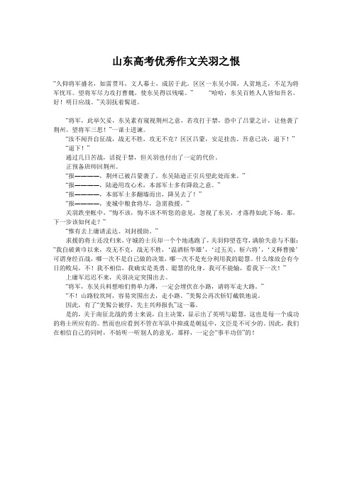 山东高考优秀作文关羽之恨