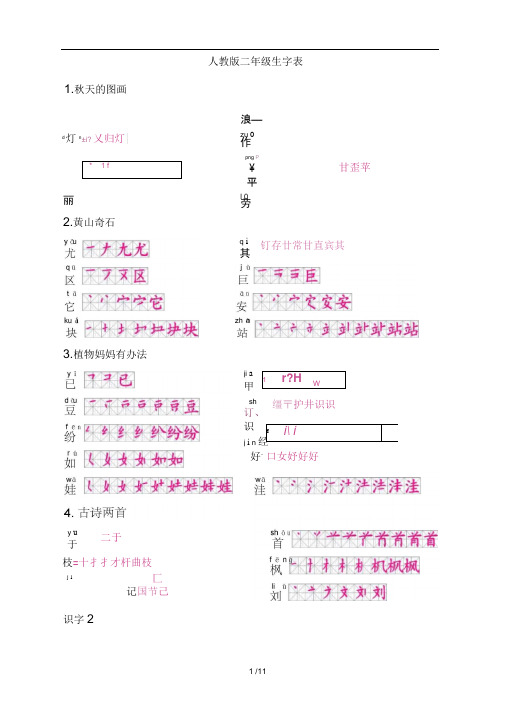 人教版二年级生字表