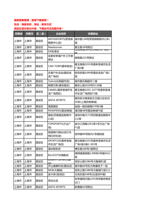 新版上海市上海市嘉定区户外用品企业公司商家户名录单联系方式地址大全47家