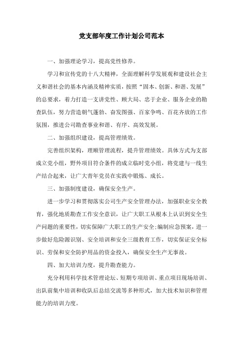 党支部年度工作计划公司范本