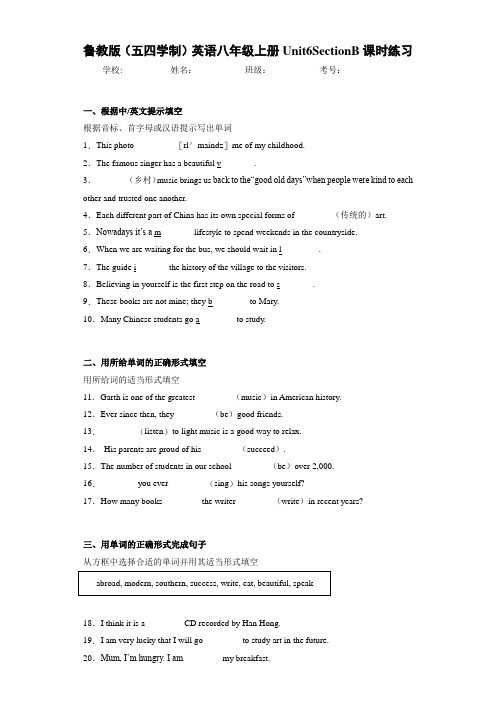 鲁教版(五四学制)英语八年级上册Unit6SectionB课时练习(答案+解析)