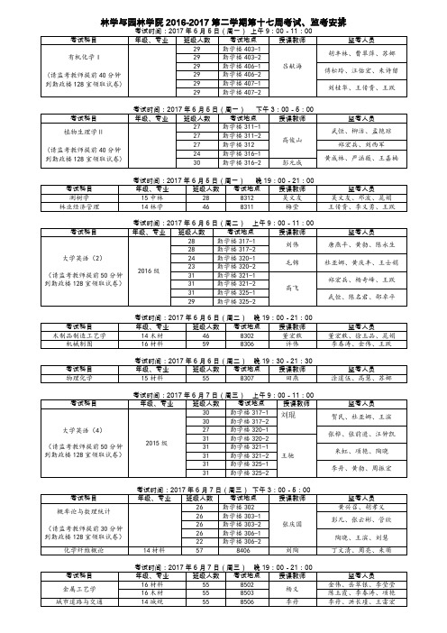 监考安排-安徽农业大学林学与园林学院