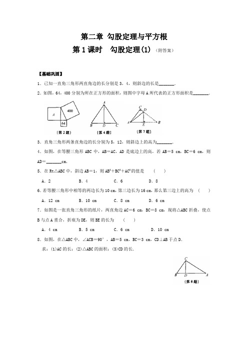 八年级数学基础巩固与拓展提优：第二章 第1课时 勾股定理(1)