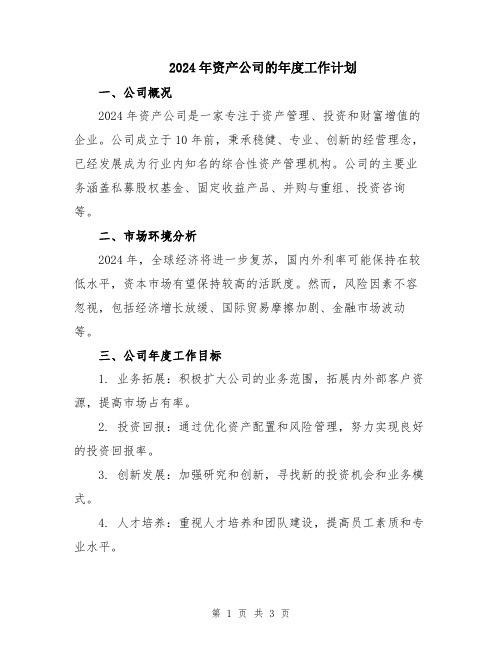 2024年资产公司的年度工作计划