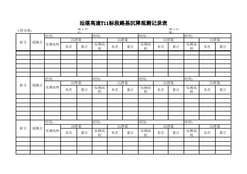 公路路基沉降观测记录表