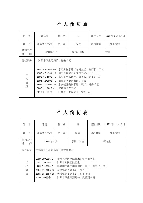 个 人 简 历 表