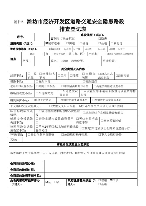 1道路交通安全隐患路段排查登记表