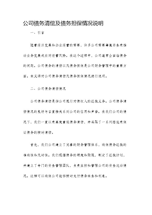 公司债务清偿及债务担保情况说明