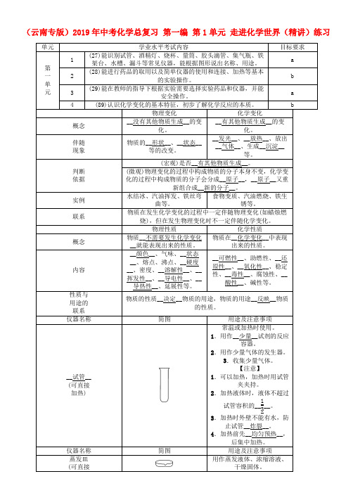 (云南专版)2019年中考化学总复习 第一编 第1单元 走进化学世界(精讲)练习.doc