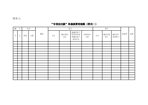 专项应付款单独核算明细账（多栏式账页样张）