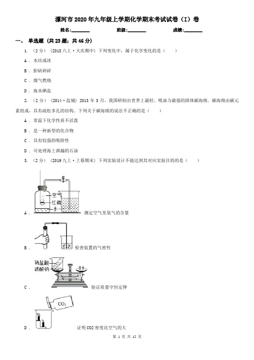 漯河市2020年九年级上学期化学期末考试试卷(I)卷