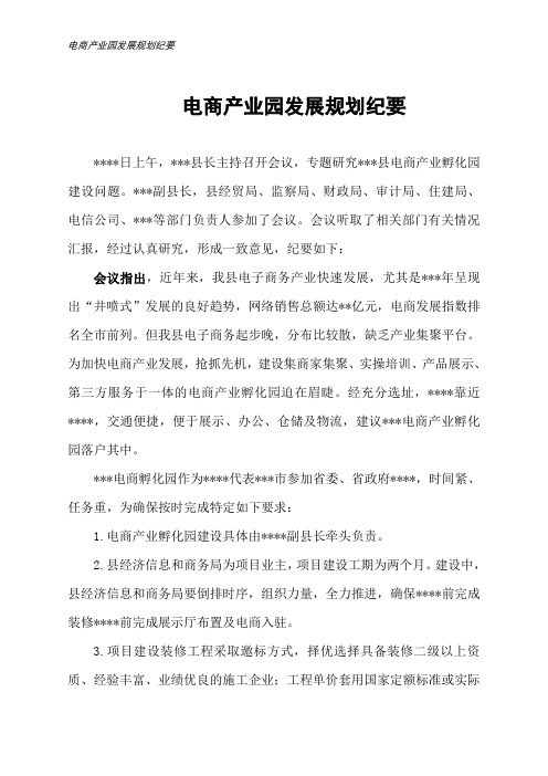 电商产业园发展规划纪要