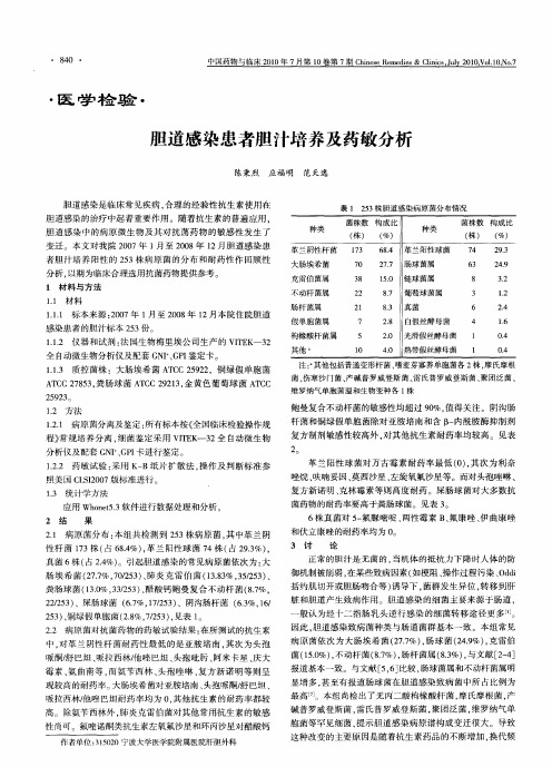 胆道感染患者胆汁培养及药敏分析
