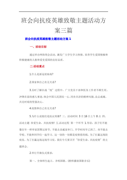 班会向抗疫英雄致敬主题活动方案三篇