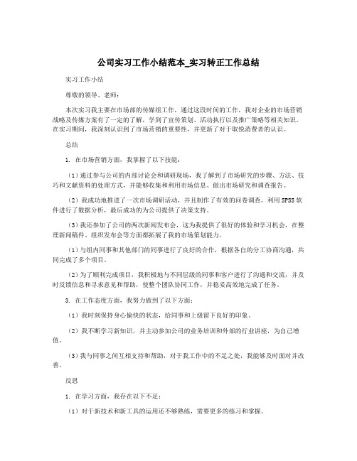 公司实习工作小结范本_实习转正工作总结