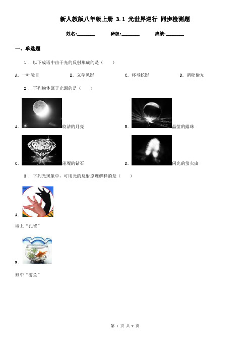 新人教版八年级物理上册 3.1 光世界巡行 同步检测题