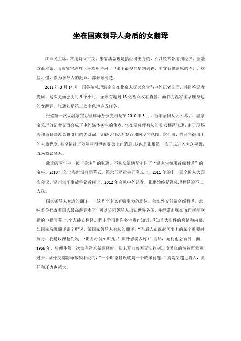 坐在国家领导人身后的女翻译