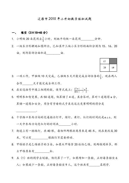 辽源市2018小升初数学模拟试题-附详细解析