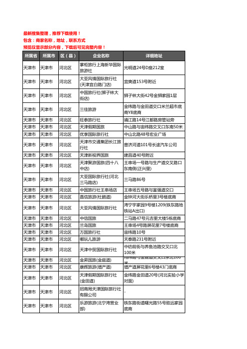 新版天津市天津市河北区旅行社企业公司商家户名录单联系方式地址大全111家