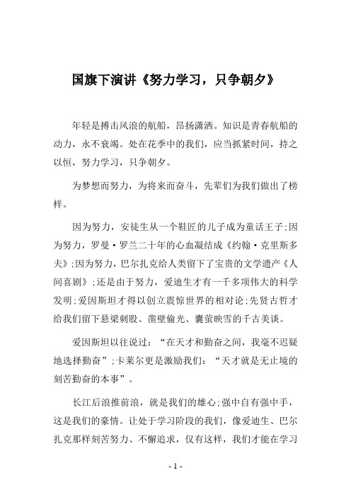 国旗下演讲《努力学习-只争朝夕》