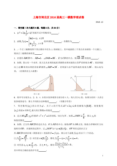 上海市闸北区高三数学上学期期末练习试题 理