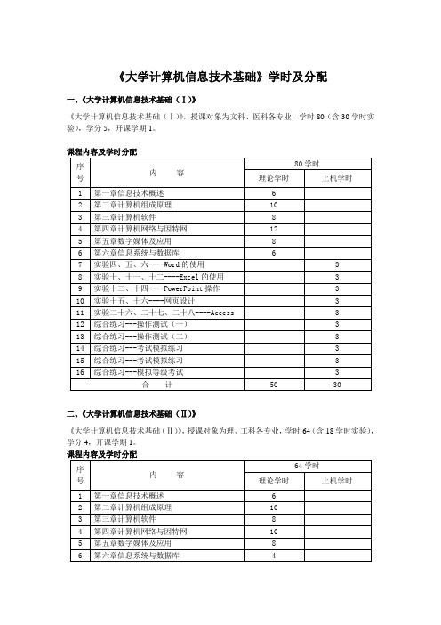 大学计算机信息技术基础学时及分配