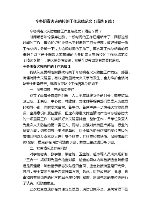 今冬明春火灾防控的工作总结范文（精选5篇）