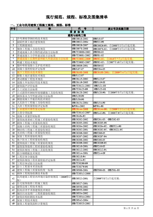 2010年度现行规范、规程、标准和图集清单