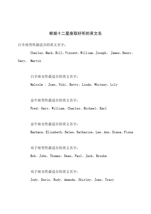 根据十二星座取好听的英文名
