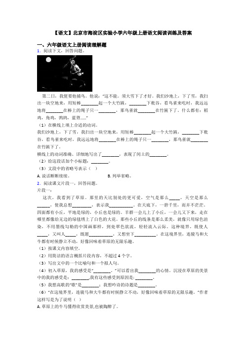 【语文】北京市海淀区实验小学六年级上册语文阅读训练及答案