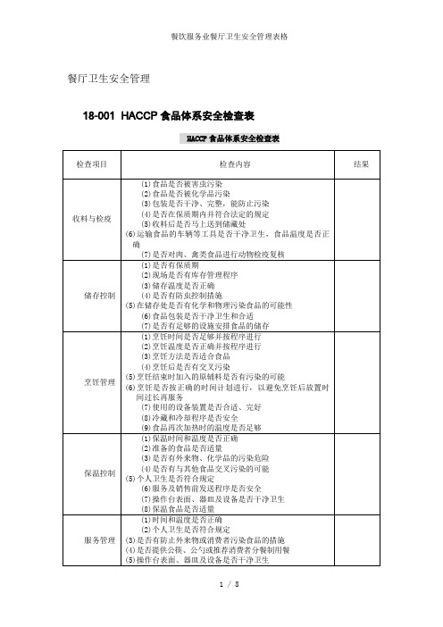 餐饮服务业餐厅卫生安全管理表格